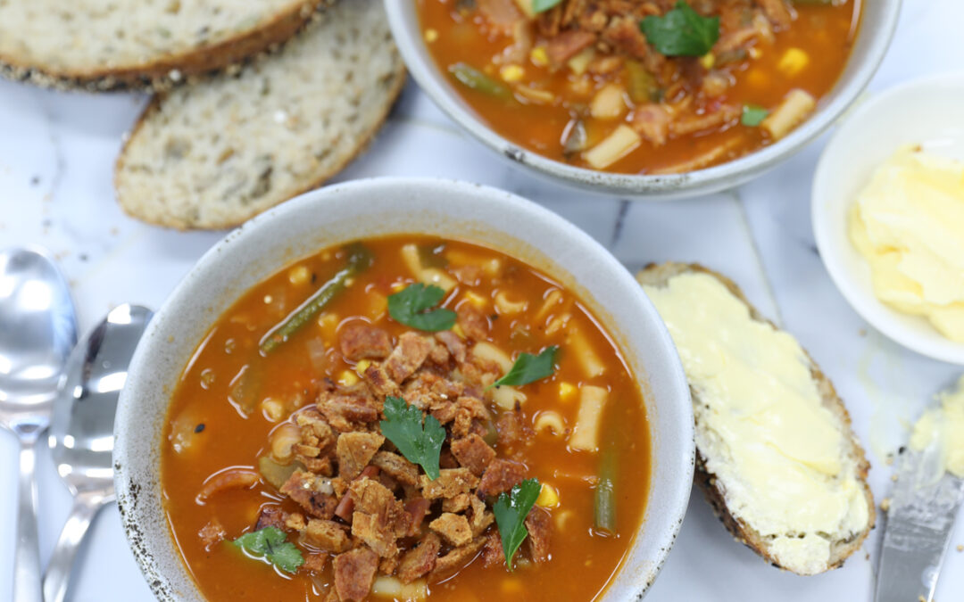 Minestrone Soup with Pork Crackle Crumb
