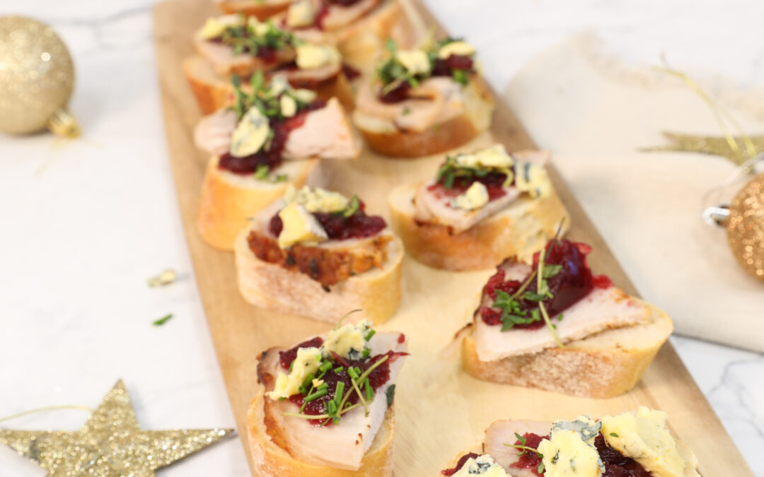 Roast Pork, Cranberry & Gorgonzola Bruschetta